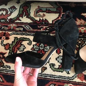 BCBGeneration Suede Heels with ankle tie detail